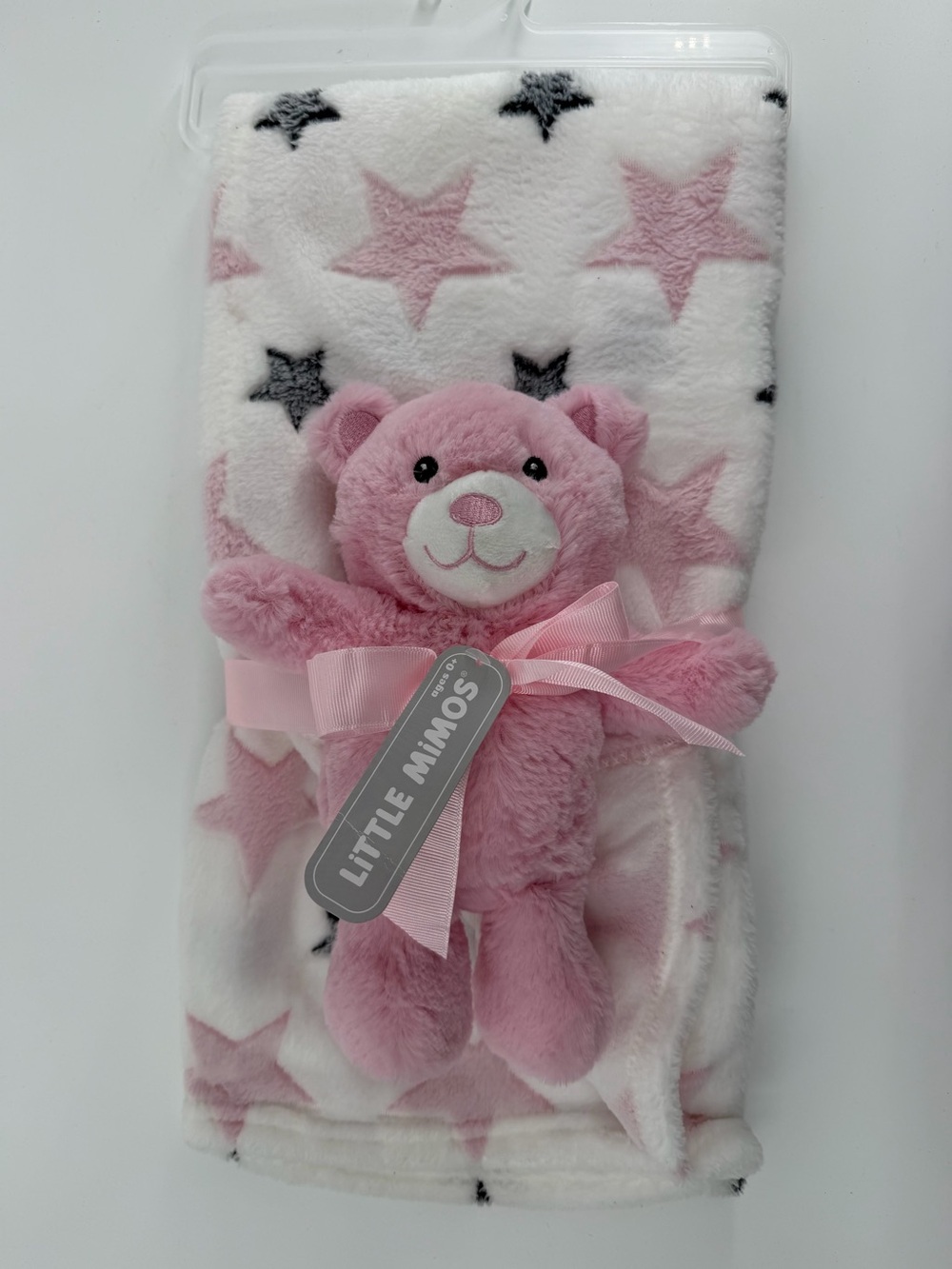 Pink Plush Bear Blanket 35x28